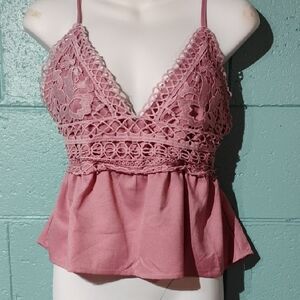Pink Blush Lace Camisole W Tie Bow Back